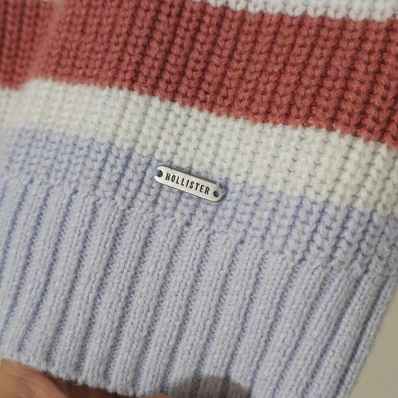 HOLLISTER Preppy Oversized Chunky Knit Striped V-Neck Pullover Sweater, Size L - Picture 9 of 13